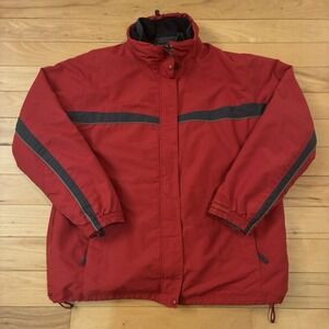 LL Bean Rain Jacket Womens XL Red Soft Shell Coat Removeable Fleece Liner Storm
